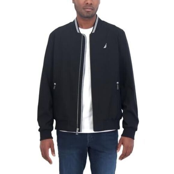 Nautica Men’s Lightweight Bomber Jacket, Black, M - Picture 2 of 5